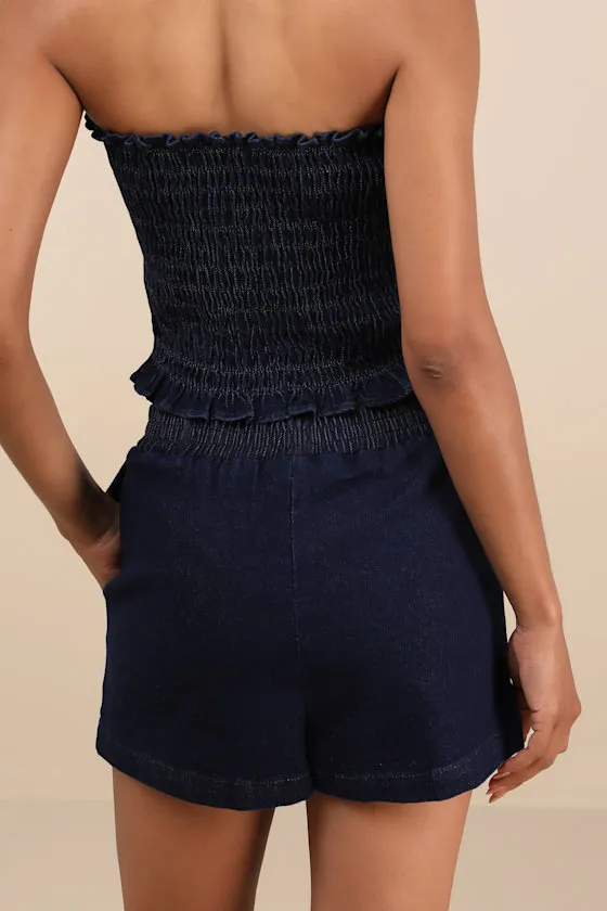 Diantha Dark Blue Chambray High-Rise Shorts sold by Lulus product image thumbnail 3