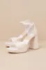 Pandro Pearl True White Satin Platform High Heel Sandals sold by Lulus