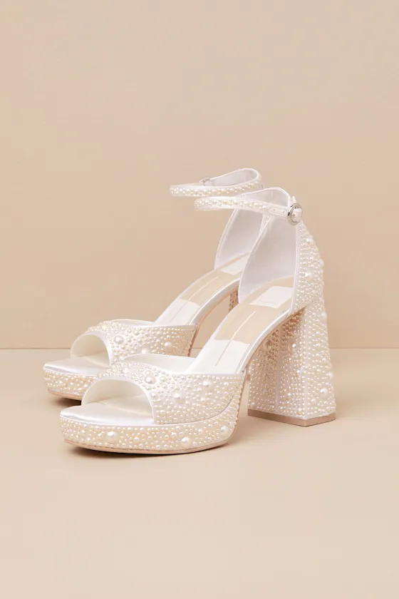 Pandro Pearl True White Satin Platform High Heel Sandals sold by Lulus product image thumbnail 2