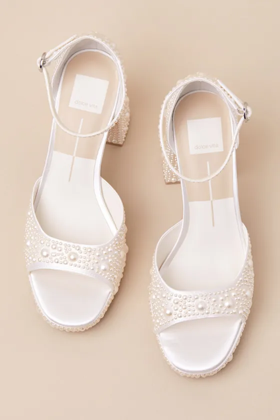 Pandro Pearl True White Satin Platform High Heel Sandals sold by Lulus product image thumbnail 4