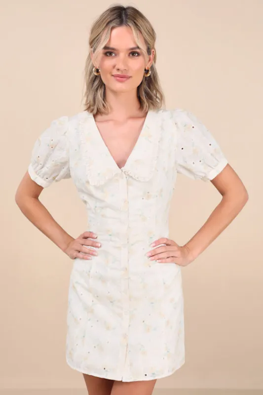 Natasa Light Yellow Floral Button-Front Mini Dress sold by Lulus