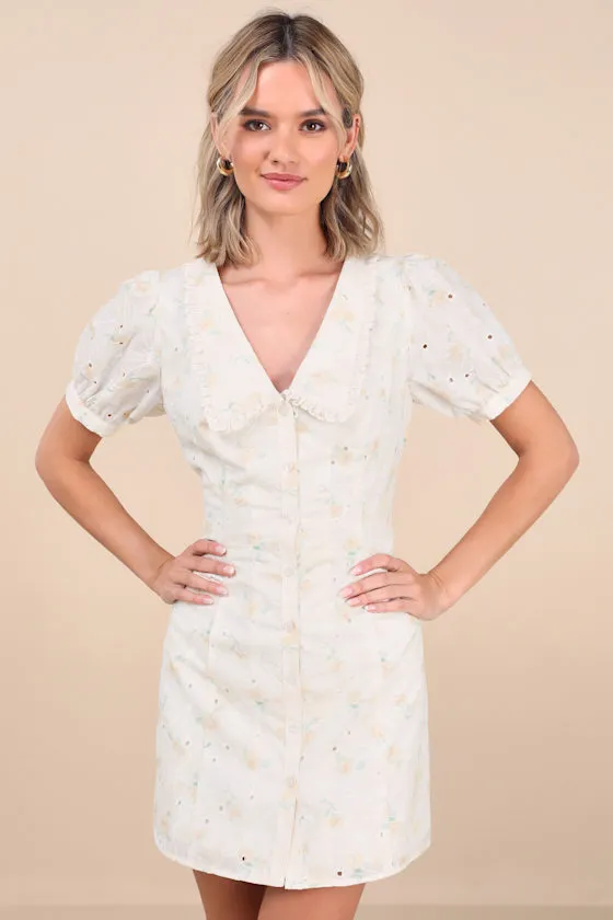 Natasa Light Yellow Floral Button-Front Mini Dress sold by Lulus