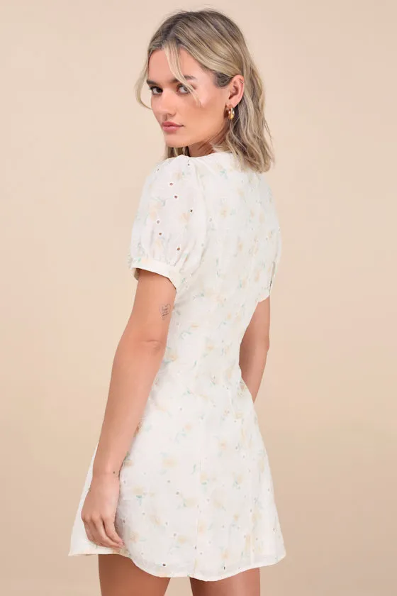 Natasa Light Yellow Floral Button-Front Mini Dress sold by Lulus product image thumbnail 2