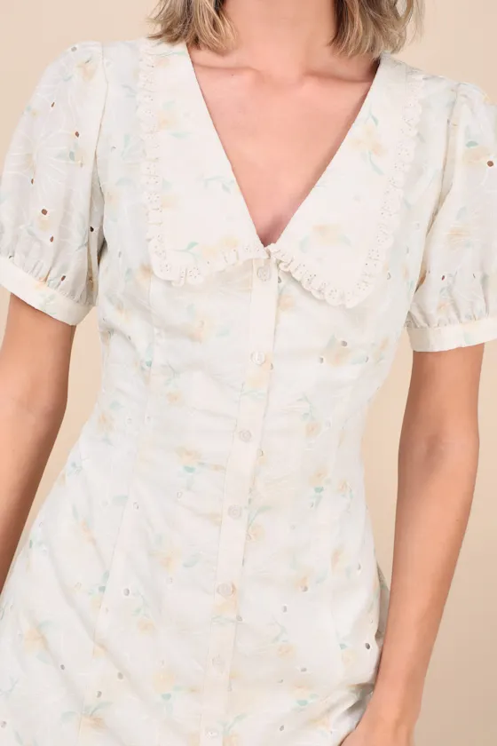 Natasa Light Yellow Floral Button-Front Mini Dress sold by Lulus product image thumbnail 4