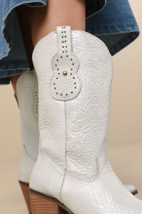 Rhythm 'N' Blues White Leather Embossed Mid-Calf Western Boots sold by Lulus product image thumbnail 2