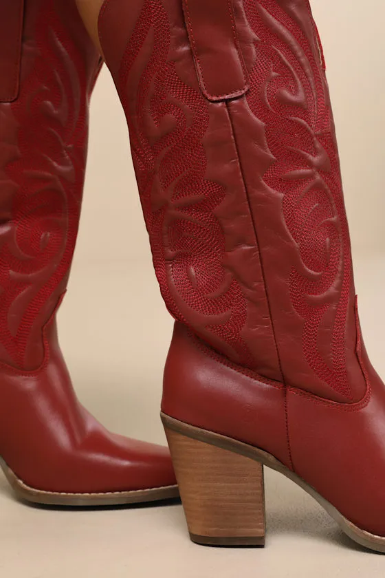 Hensley Red Knee-High Western Boots sold by Lulus product image thumbnail 2