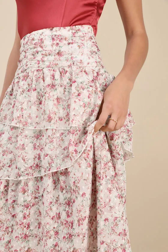 Rosen White Multi Floral Tiered Midi Skirt sold by Lulus product image thumbnail 4