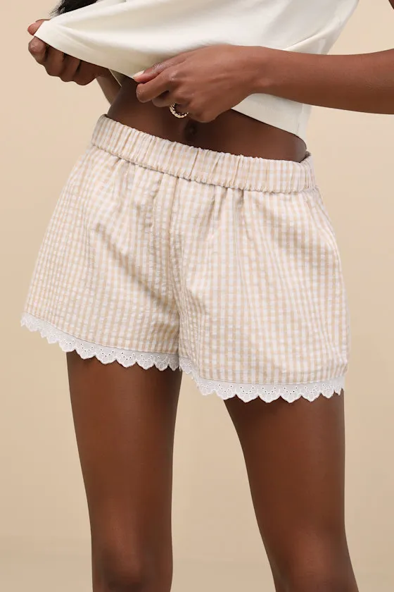 Marija Beige Gingham Scalloped Shorts sold by Lulus product image thumbnail 2