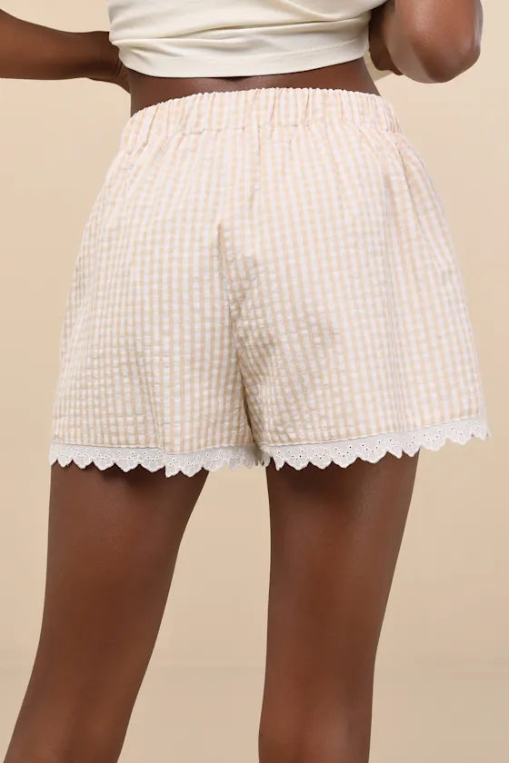 Marija Beige Gingham Scalloped Shorts sold by Lulus product image thumbnail 3