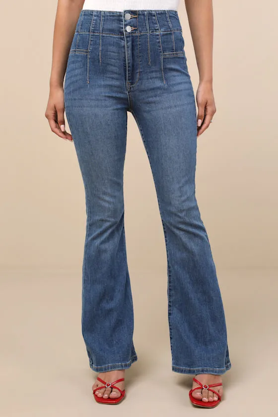 Archie Medium Wash High-Rise Flare Jeans sold by Lulus product image thumbnail 2