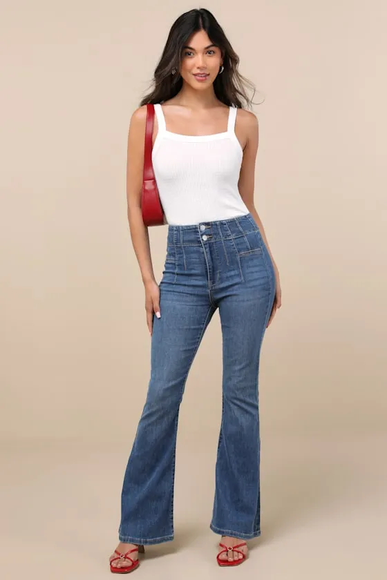 Archie Medium Wash High-Rise Flare Jeans sold by Lulus product image thumbnail 3