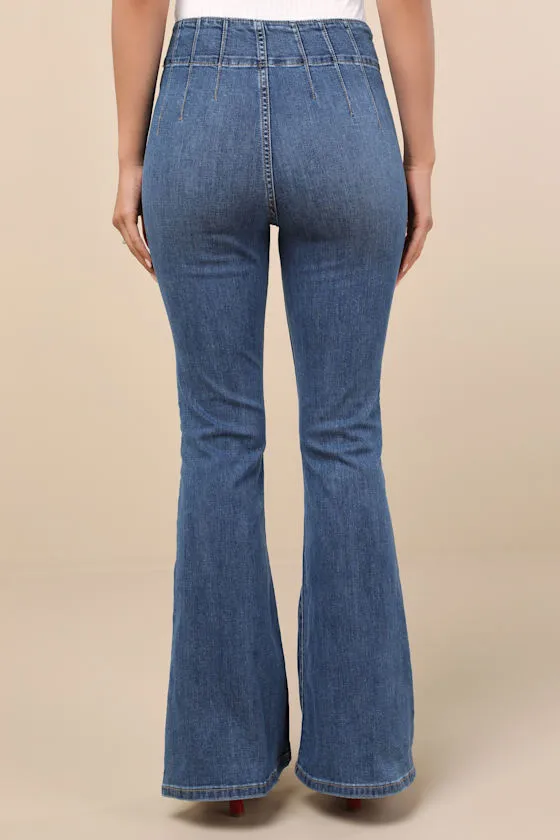 Archie Medium Wash High-Rise Flare Jeans sold by Lulus product image thumbnail 4