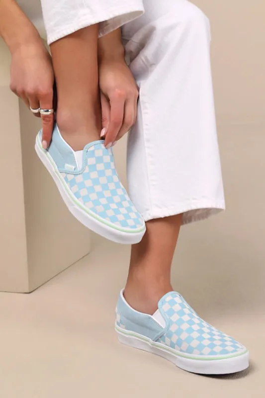 Classic Crystal Blue Checkerboard Slip-On Sneakers sold by Lulus