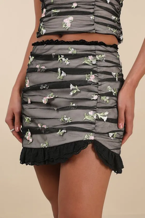 Terese Black Mesh Floral Embroidered Mini Skirt sold by Lulus product image thumbnail 3