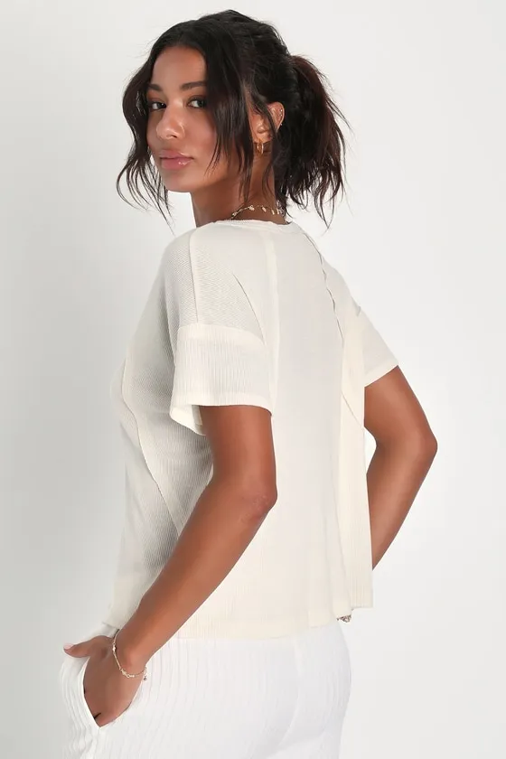 Daily Outing Cream Ribbed Short Sleeve Tee sold by Lulus product image thumbnail 4