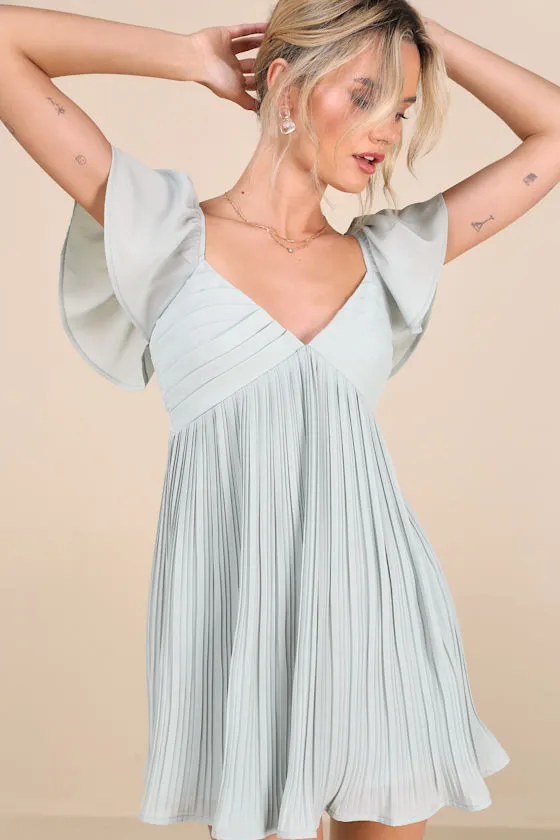 Amalfi Coast Mint Blue Pleated Flutter Sleeve Mini Dress sold by Lulus