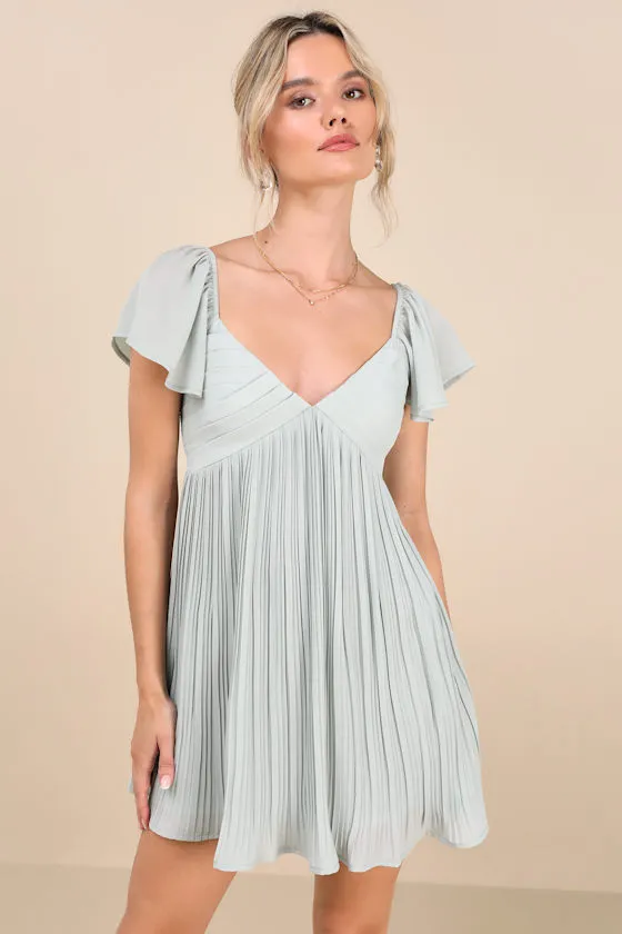 Amalfi Coast Mint Blue Pleated Flutter Sleeve Mini Dress sold by Lulus product image thumbnail 4