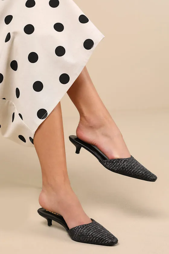 Alenna Black Raffia Pointed-Toe Kitten Heel Mule Pumps sold by Lulus product image thumbnail 3