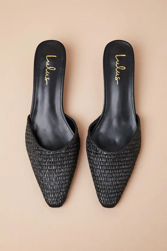 Alenna Black Raffia Pointed-Toe Kitten Heel Mule Pumps sold by Lulus product image thumbnail 4