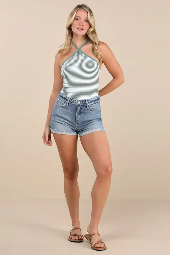 Adisa Medium Wash Cuffed Denim Shorts sold by Lulus product image thumbnail 3