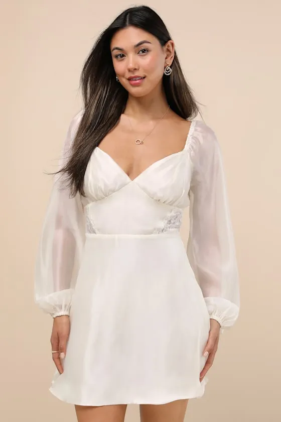 Medora Ivory Long Sleeve Lace-Up Mini Dress sold by Lulus product image thumbnail 2