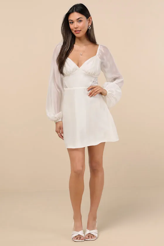 Medora Ivory Long Sleeve Lace-Up Mini Dress sold by Lulus product image thumbnail 3