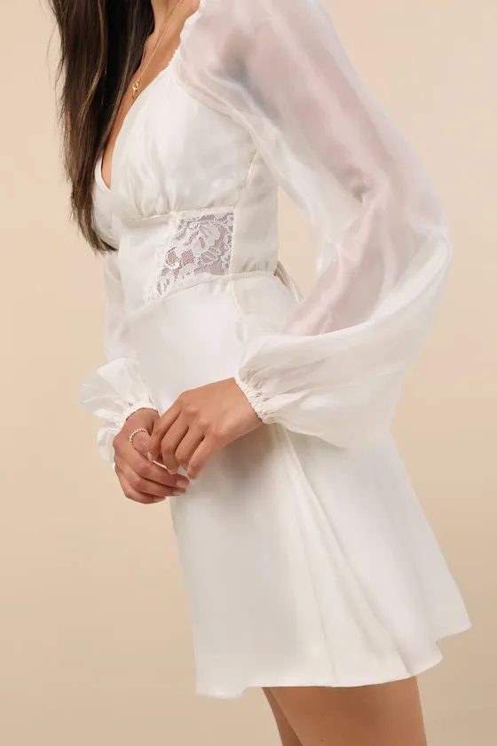 Medora Ivory Long Sleeve Lace-Up Mini Dress sold by Lulus product image thumbnail 4