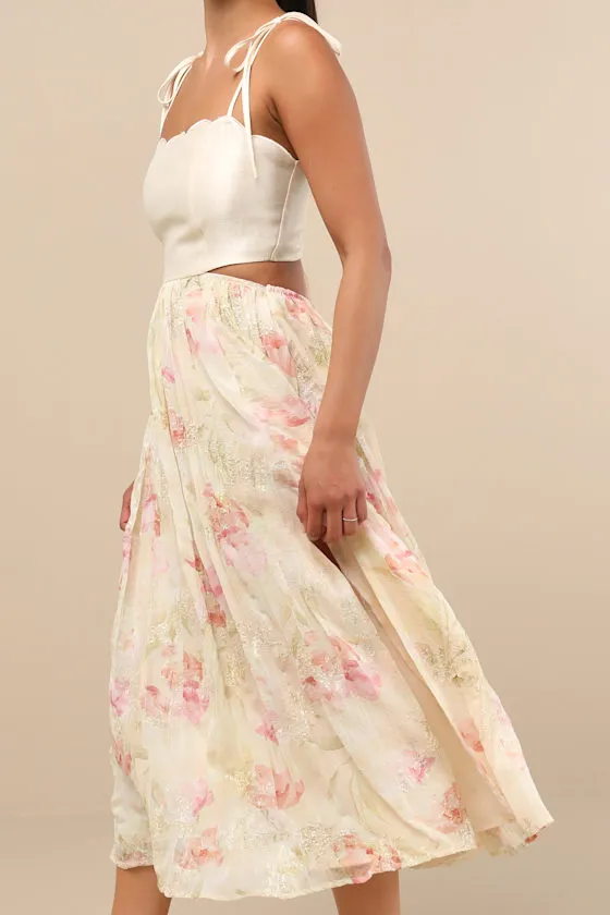 Rosalee Ivory Floral Mixed Media Midi Dress sold by Lulus product image thumbnail 3