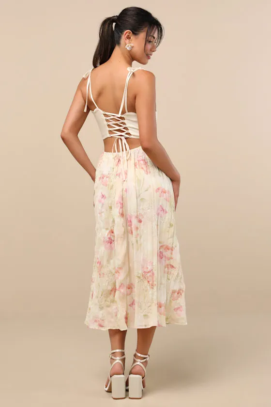 Rosalee Ivory Floral Mixed Media Midi Dress sold by Lulus product image thumbnail 4