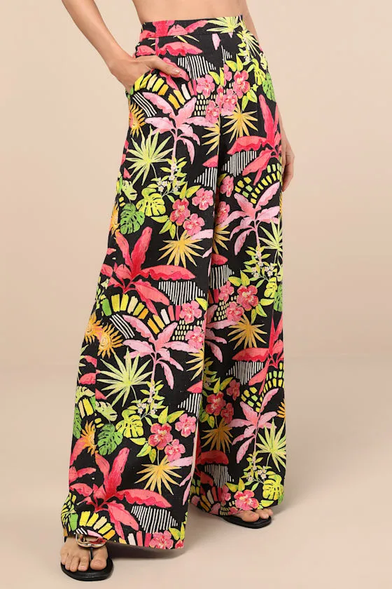 Matira Black Multi Tropical Print Wide-Leg sold by Lulus product image thumbnail 2