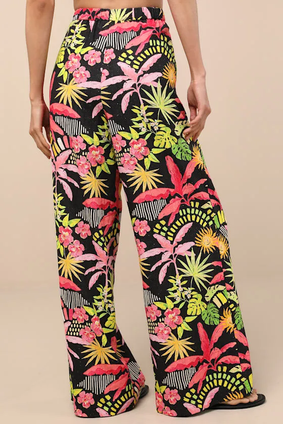 Matira Black Multi Tropical Print Wide-Leg sold by Lulus product image thumbnail 3
