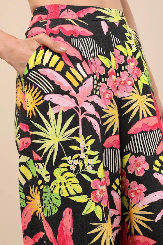 Matira Black Multi Tropical Print Wide-Leg sold by Lulus product image thumbnail 4