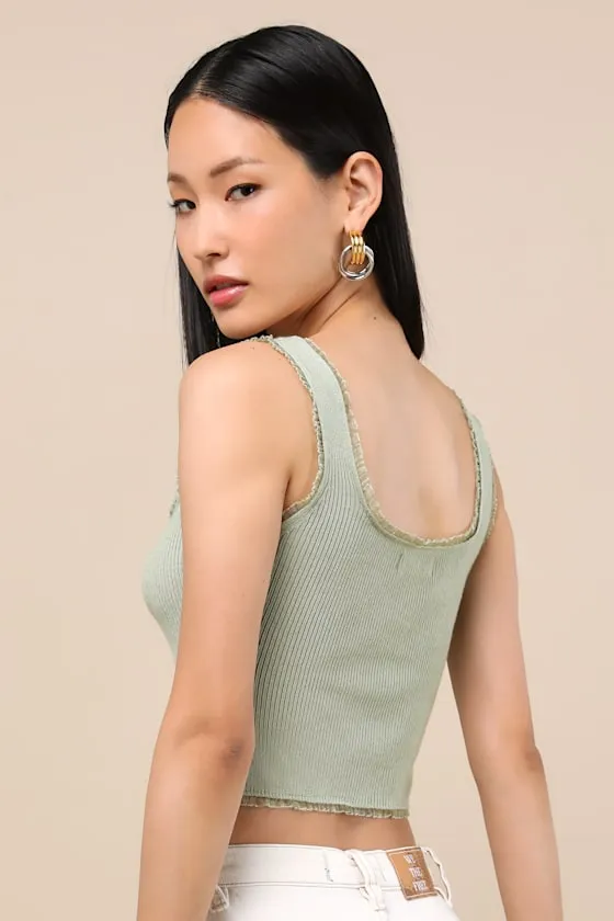 Josepha Sage Ribbed Knit Ruffled Crop Tank Top sold by Lulus product image thumbnail 2