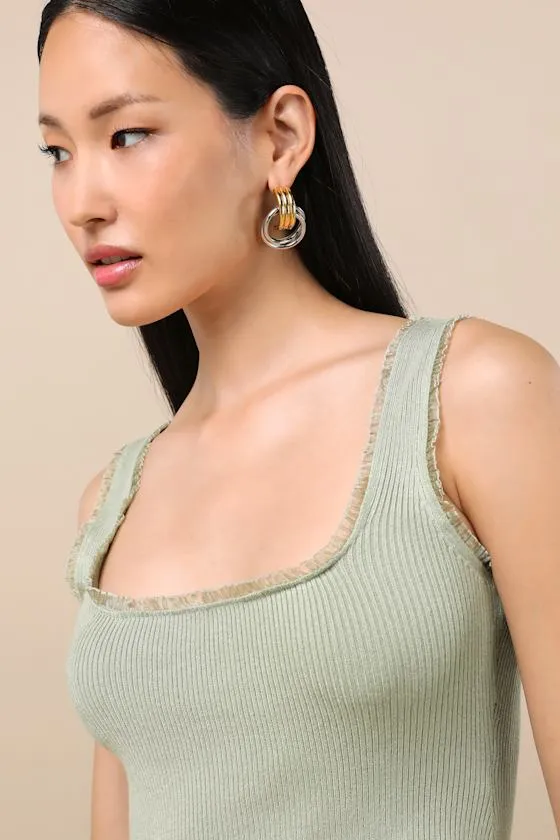 Josepha Sage Ribbed Knit Ruffled Crop Tank Top sold by Lulus product image thumbnail 4