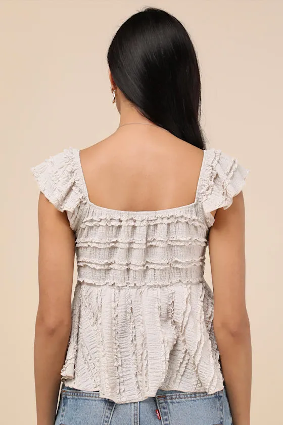 Maley Beige Textured Peplum Top sold by Lulus product image thumbnail 3