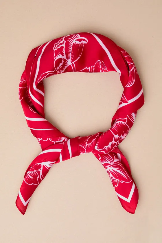 Too-Cute Energy Red Bandana Print Satin Scarf sold by Lulus