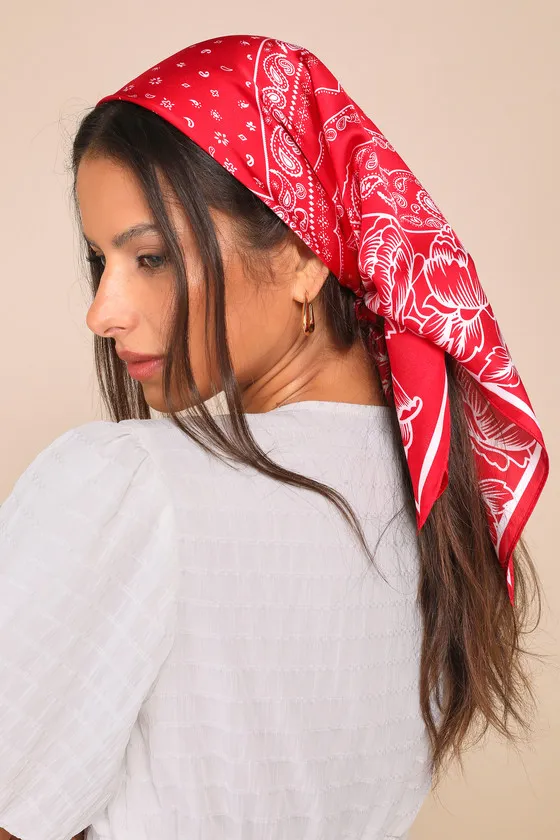 Too-Cute Energy Red Bandana Print Satin Scarf sold by Lulus product image thumbnail 4