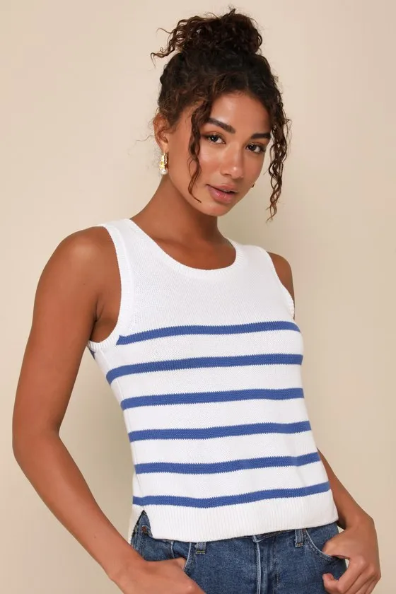 Chic Tendencies White Striped Sleeveless Sweater Top sold by Lulus