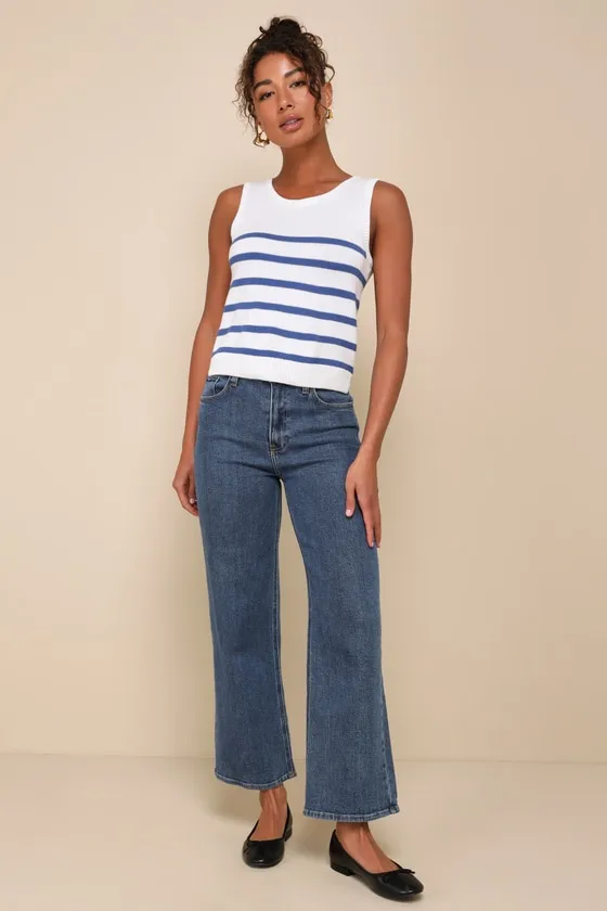 Chic Tendencies White Striped Sleeveless Sweater Top sold by Lulus product image thumbnail 2