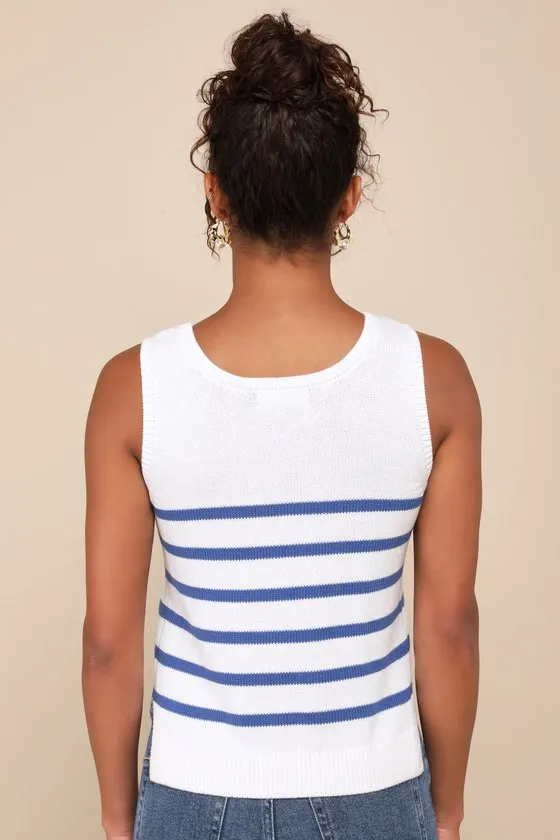 Chic Tendencies White Striped Sleeveless Sweater Top sold by Lulus product image thumbnail 3
