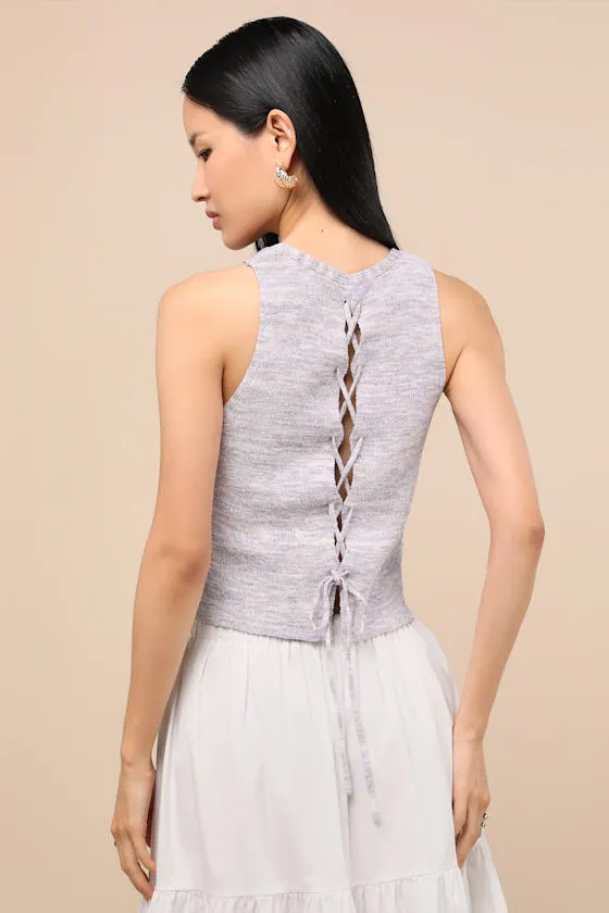 Cennet Grey Multi Space Dye Lace-Up Tank Top sold by Lulus product image thumbnail 2