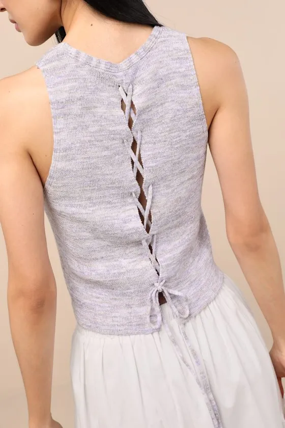 Cennet Grey Multi Space Dye Lace-Up Tank Top sold by Lulus product image thumbnail 4