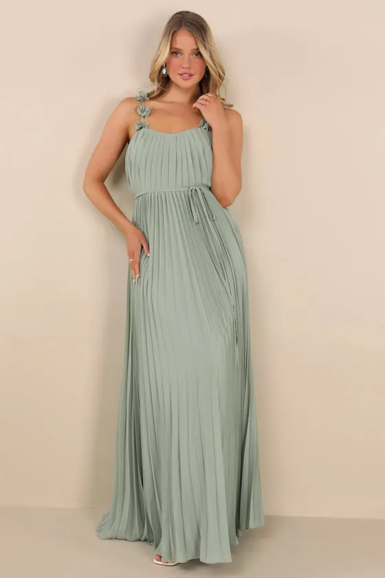 Hera Sage Pleated Floral Applique Maxi Dress sold by Lulus product image thumbnail 2