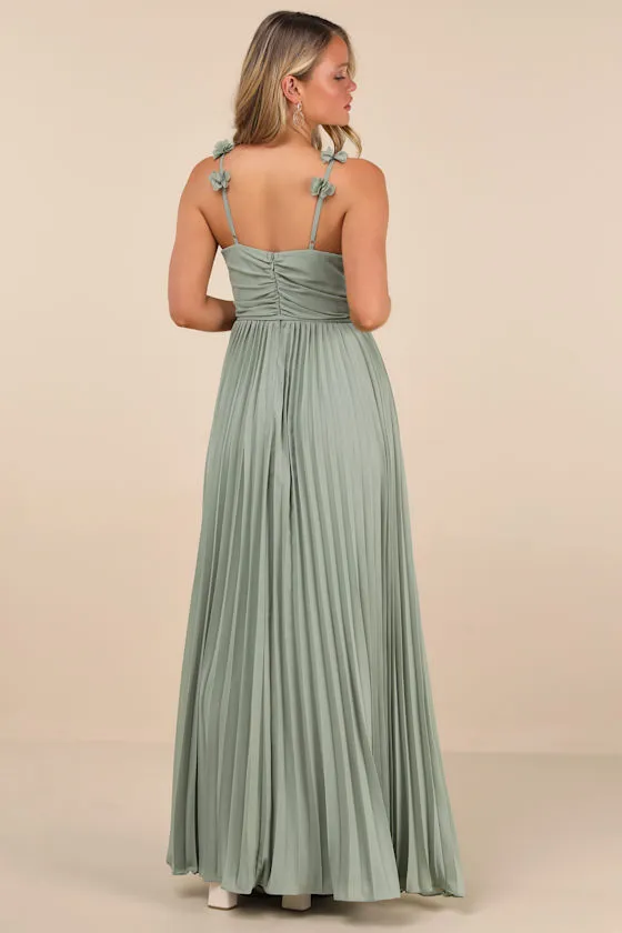 Hera Sage Pleated Floral Applique Maxi Dress sold by Lulus product image thumbnail 3