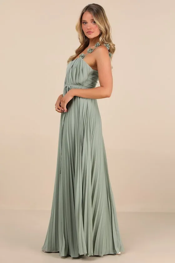 Hera Sage Pleated Floral Applique Maxi Dress sold by Lulus product image thumbnail 4