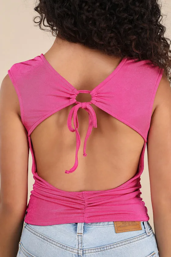 Carsten Hot Pink Ruched Cutout Tank Top sold by Lulus product image thumbnail 2