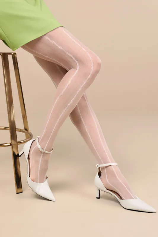 360 Contourâ„¢ White Striped Sheer Tights sold by Lulus