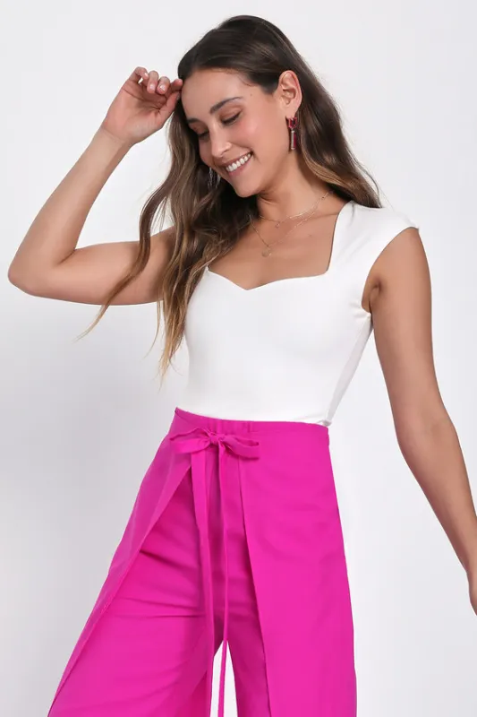Poised Personality White Cap Sleeve Sweetheart Neck Top sold by Lulus