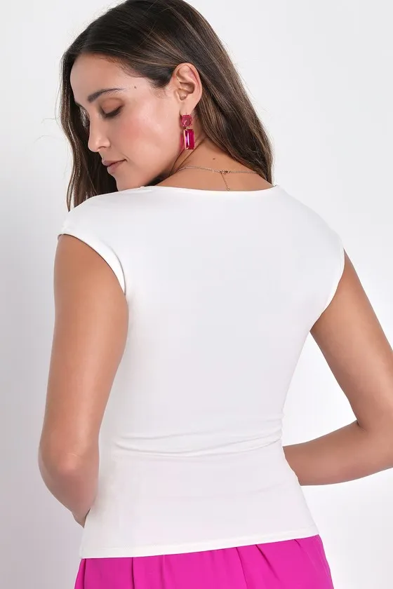 Poised Personality White Cap Sleeve Sweetheart Neck Top sold by Lulus product image thumbnail 3