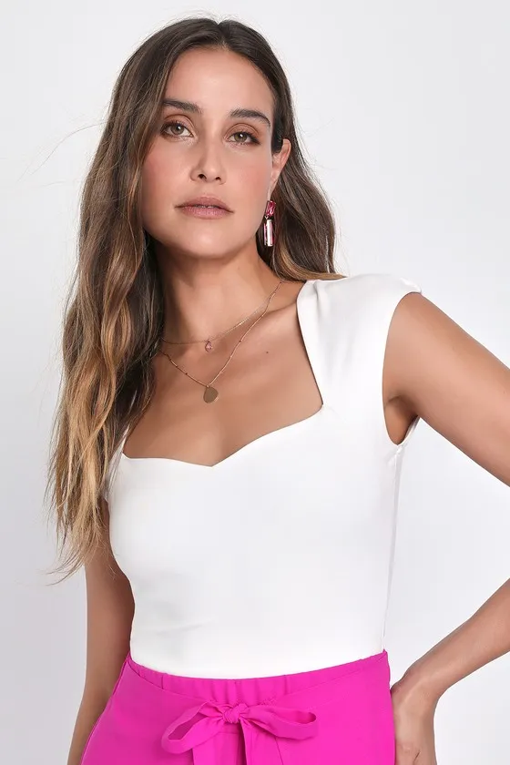 Poised Personality White Cap Sleeve Sweetheart Neck Top sold by Lulus product image thumbnail 4